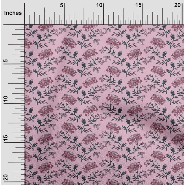 oneOone Georgette Viscose Fabric Leaves & Floral Block Print Fabric By The Yard 42 Inch Wide