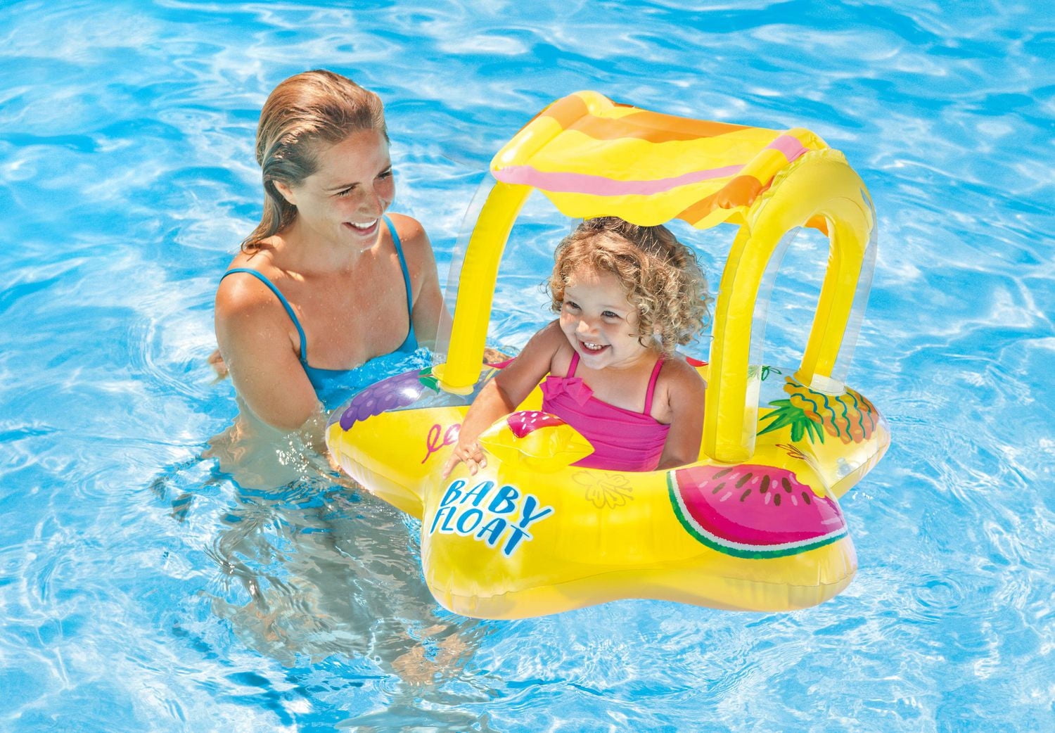 Flotteur de piscine gonflable jaune Kiddie Intex avec parasol