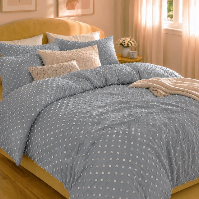Ensemble de housse de couette à texture à pois Swift Home, literie douce toutes saisons avec fermeture éclair, king, bleu