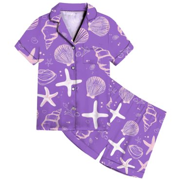 Ensemble de Pyjama en Satin Imprimé Océan pour Filles, Vêtements de Nuit Confortables, Doux et Décontractés pour Tout-Petits à Adolescents