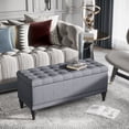 thumbnail image 2 of HOMCOM Storage Bench Tufted Linen Ottoman Footstool with Soft Close Lid, 2 of 10