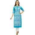 thumbnail image 1 of Phagun Kurta Droite Bleue de Designer pour Femme, Manches 3/4, Kurti Décontractée Imprimée-24, 1 of 8