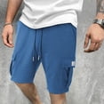 thumbnail image 4 of Eryao Short Cargo Bleu pour Hommes Taille Élastique à Cordon Short de Jogging de Gym avec Poches à Rabat Short en Molleton Confortable,m, 4 of 6