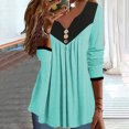 thumbnail image 2 of FAIWAD Womens Tunic Tops Long Sleeve Color Block V Neck Button Down Pleated Flowy Pullover Tops, 2 of 6