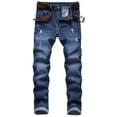 thumbnail image 1 of TIMIFIS Jean pour Homme Coupe Classique Régulière Jean en Coton Tendance Mode Micro Élastique Coupe Ajustée à Cordon Élastique Petite Jambe Droite-Bluefall, 1 of 1