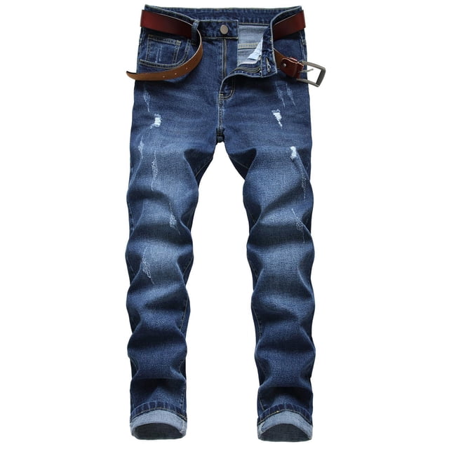 TIMIFIS Jean pour Homme Coupe Classique Régulière Jean en Coton Tendance Mode Micro Élastique Coupe Ajustée à Cordon Élastique Petite Jambe Droite-Bluefall