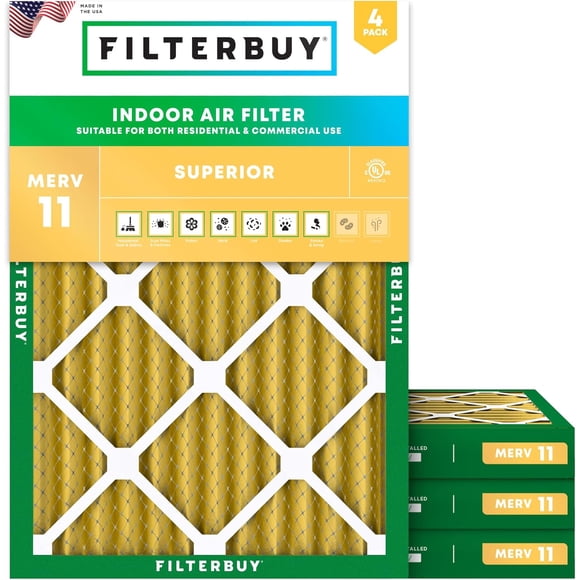 Filterbuy 23x25x2 Air Filter MERV 11 Allergen Defense, HVAC AC Furnace Air Filters Replacement (4-Pack)