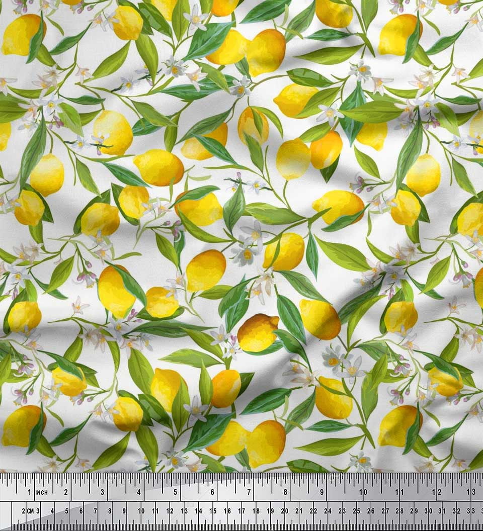Soimoi Cotton Cambric Fabric Leaves,Floral & Lemon Vegetable Print Fabric by The Yard 42 Inch Wide