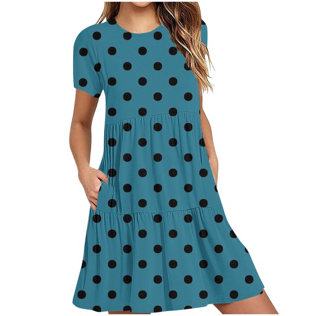 Weiqiqre Robes pour Femmes Été Décontractées à Manches Courtes Col Ras du Cou Robes T-Shirt Amples Évasées Mini avec Poches