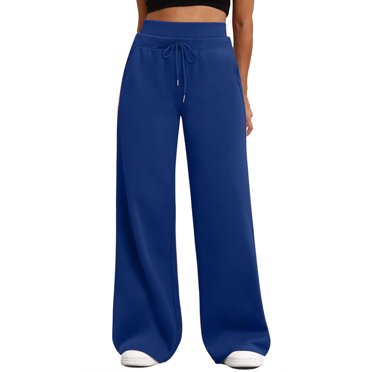 Breezora Womens High Waist Wide Leg Sweatpants Adjustable Drawstring Relaxed Fit Pockets Comfortable Casual Jogger Trousers S Size Blue