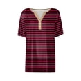 thumbnail image 5 of LOVZFMLL T-Shirts d'Été pour Femmes Mode à Rayures Imprimées Manches Courtes Blouse-Col T-Shirt Décontracté à Boutons, 5 of 5