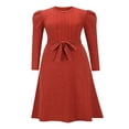 thumbnail image 4 of Robe Midi en Tricot à Manches Longues pour Femmes, Couleur Unie, Ceinturée avec Lien, Robe Chandail en Tricot, Robes Midi Trapèze, 4 of 7