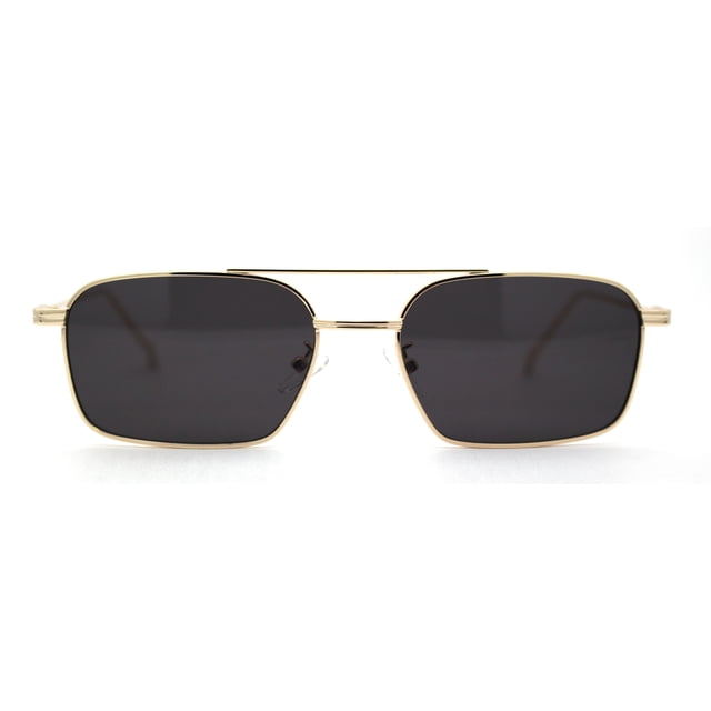 Mens Old School Double Bridge Narrow Rectangle Metal Rim Sunglasses Gold Black