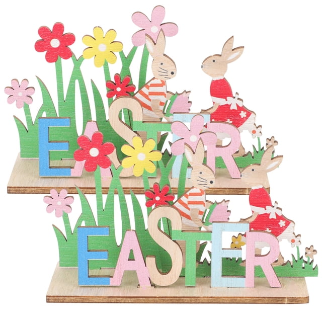 CIMAXIC Easter 2pcs Easter Table Sign Wooden Easter Letter Table Decor Spring Decor Centerpiece Tabletop Ornament,6.89"X3.86"X0.12"