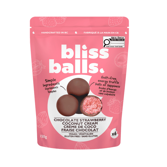 Bliss Balls Chocolate Strawberry Coconut Energy Truffles - Vegan Gluten-Free Chocolate Strawberry Coconut Snack Balls -150g
