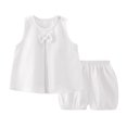 thumbnail image 1 of Kcodviy Baby Girls' Dress Set Size 2T Girls Clothes Spring and Summer New Crop Top and Sweatpants Solid Color Double Layer Teen Outfits for Girls Yarn Breathable Comfortable Girl's Bow Home Set, 1 of 8