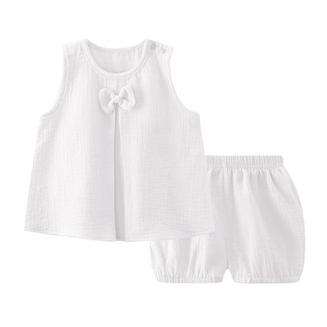 Kcodviy Baby Girls' Dress Set Size 2T Girls Clothes Spring and Summer New Crop Top and Sweatpants Solid Color Double Layer Teen Outfits for Girls Yarn Breathable Comfortable Girl's Bow Home Set