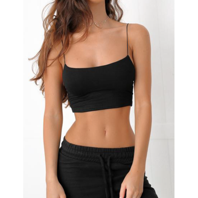 FOCUSNORM Women Sling Top Solid Color Crop Low Chest Sexy Bodycon Top Clothes
