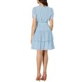 thumbnail image 3 of INSPIRE CHIC Women's Tie Neck Ruched Sleeve Elastic Waist A-Line Double Layers Ruffle Hem Short Dress XS Light Blue, 3 of 7