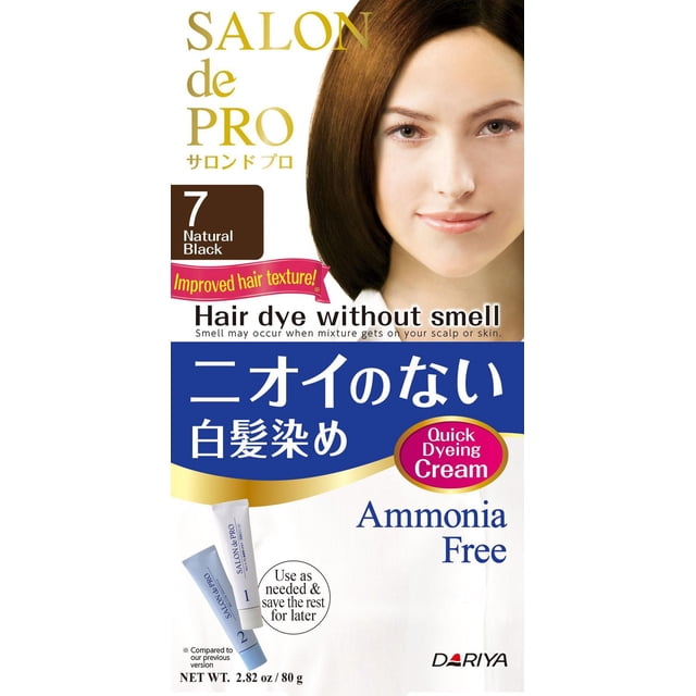 Dariya Salon de Pro Non Smell Hair Colour in natural black shade 7, ammonia-free quick dyeing cream with improved hair texture, 80g tubes for semi-permanent hair colour that avoids pungent odor and allows saving unused product for later.