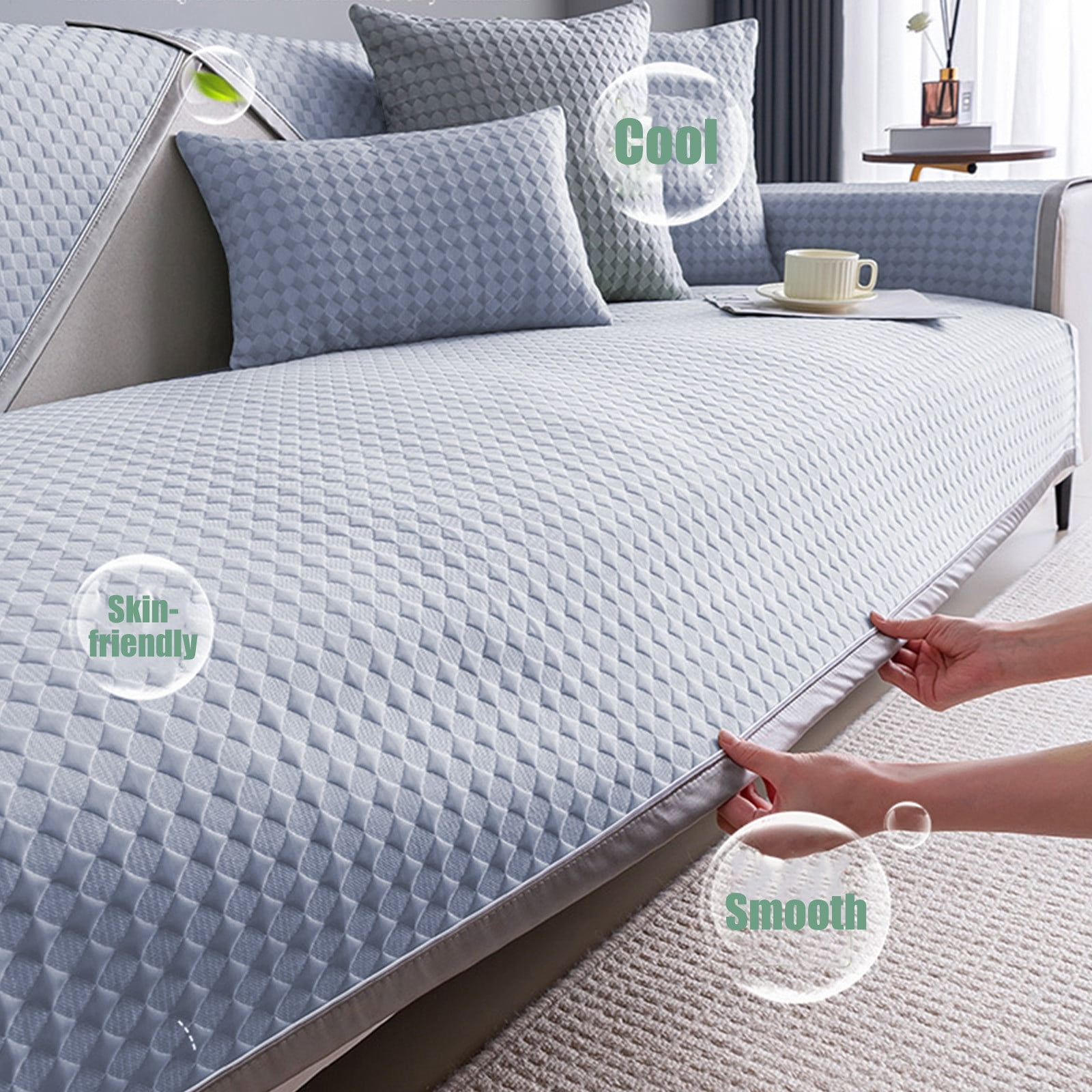 Tuitoonm Sofa Cover Lce Silk Cool Summer Sofa Cushion Simples Solid Color Non Slip Machine Washable Cool Sofa Cushion Double Sofa