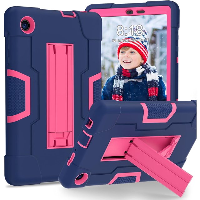 REQO for TCL TAB 8 LE Case, TCL TAB 8 Case for Kids, Heavy Duty Rugged Full-Body Hybrid Shockproof Drop Protection Cover for TCL Tab 8 LE (Model:9137W) 2023/TCL Tab 8 WiFi (Model:9132X) (5-Navy+Rose)