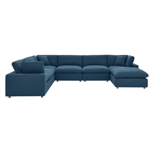 Modway Commix 7-Piece Down Filled Overstuffed Sectional Sofa in Azure
