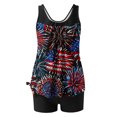 thumbnail image 5 of Fridja Liquidation Hauts d'Entraînement pour Femmes Imprimé de la Fête de l'Indépendance à Bretelles Croisées au Dos Ensemble Deux Pièces Maillots de Bain Robe de Bain pour le Travail l'École (Rouge, TG), 5 of 5