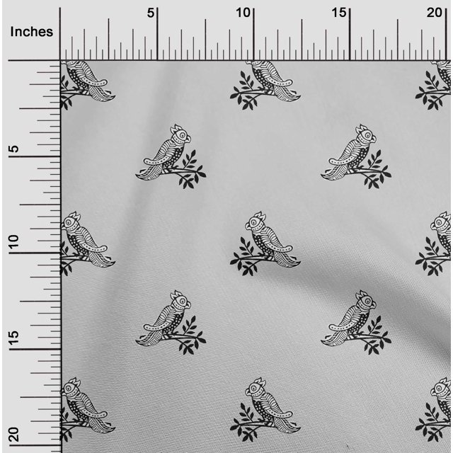 oneOone Cotton Poplin Fabric Bird Block Print Fabric By The Yard 42 Inch Wide
