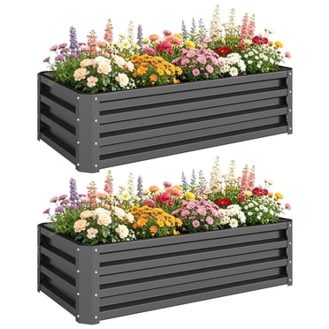 Outsunny Raised Garden Beds Set of 2, Galvanized Planter Box, Dark Grey