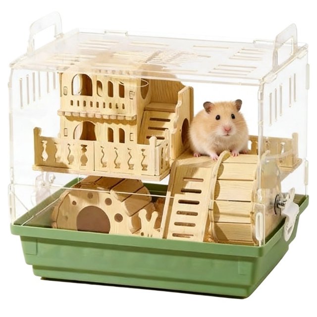 Solid Wood Acrylic Hamster Cage Large Space with Feeding Box & Accessories
