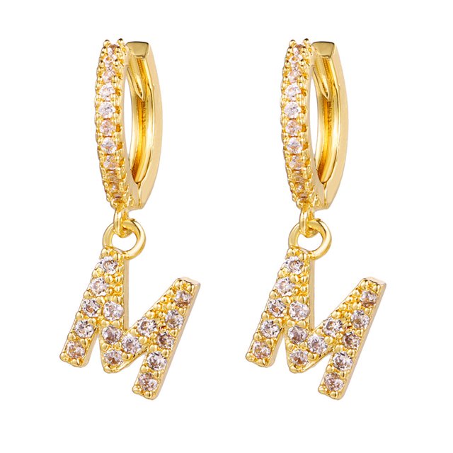 LSLJS Dainty Gold Plated Initial Hoop Earrings Letter Alphabet Dangle Earrings Fashion Sparkly Rhinestone Letter Initial Pendant Drop Earrings for Women Valent
