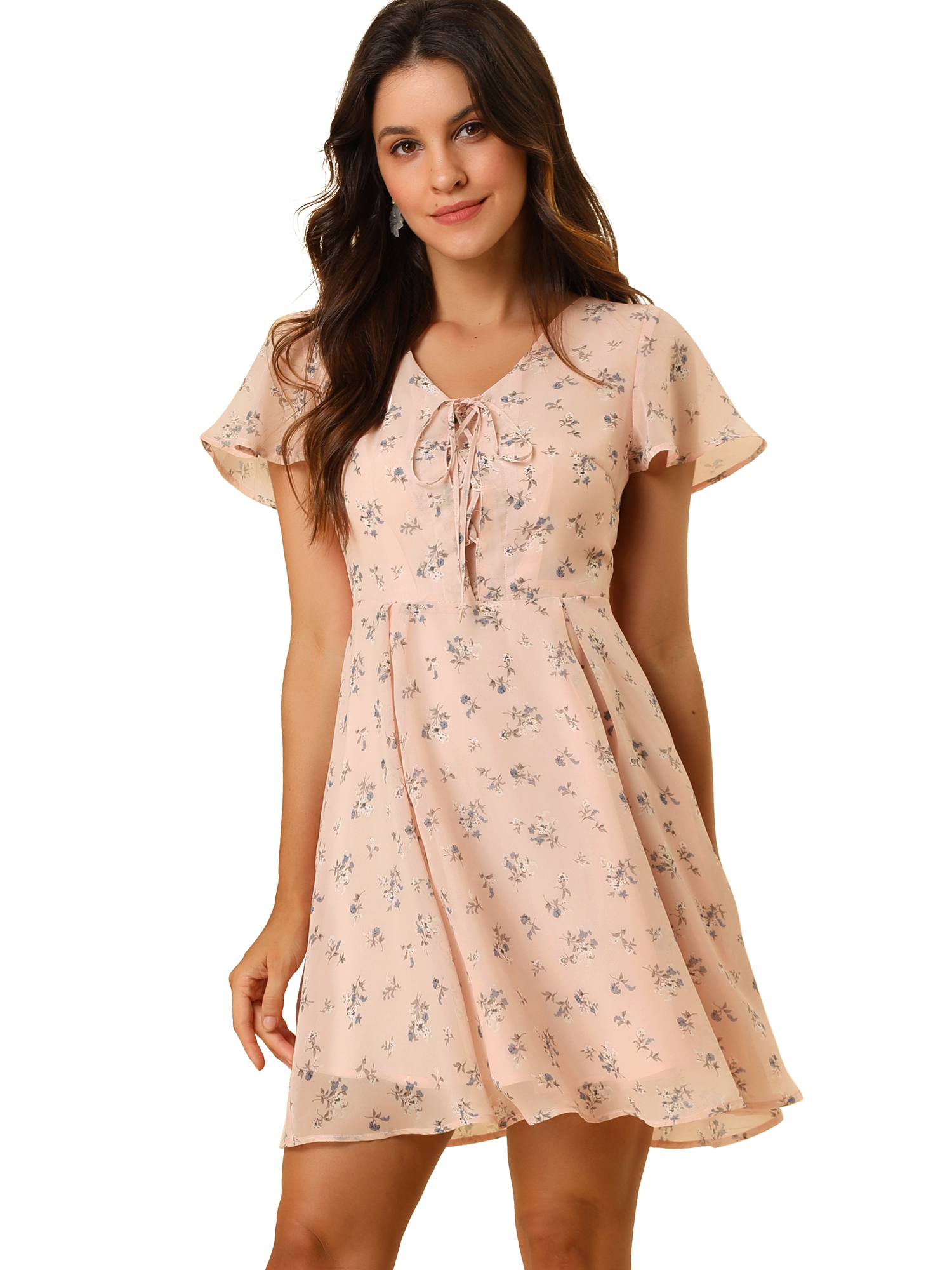 INSPIRE CHIC Women's Floral Lace-up Chiffon Dress