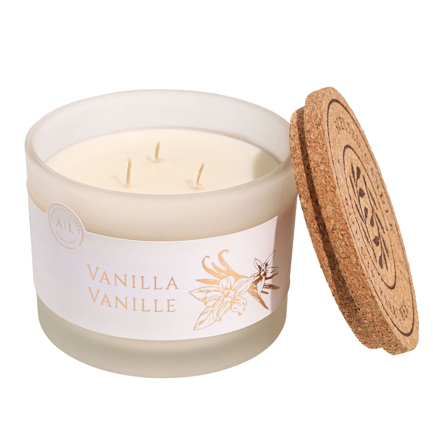 Aroma Light 12OZ Vanilla Soy Wax Blended Scented Candle, 3 mèche de coton
