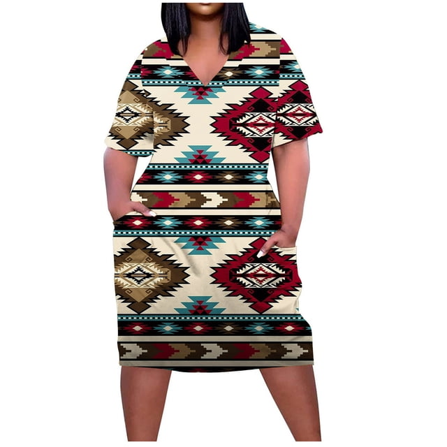 EQWLJWE Robes d'Été pour Femmes 2023 Robe Grande Taille pour Femmes Col en V Robes d'Été Décontractées avec Poche Genou Manches Courtes avec Poches