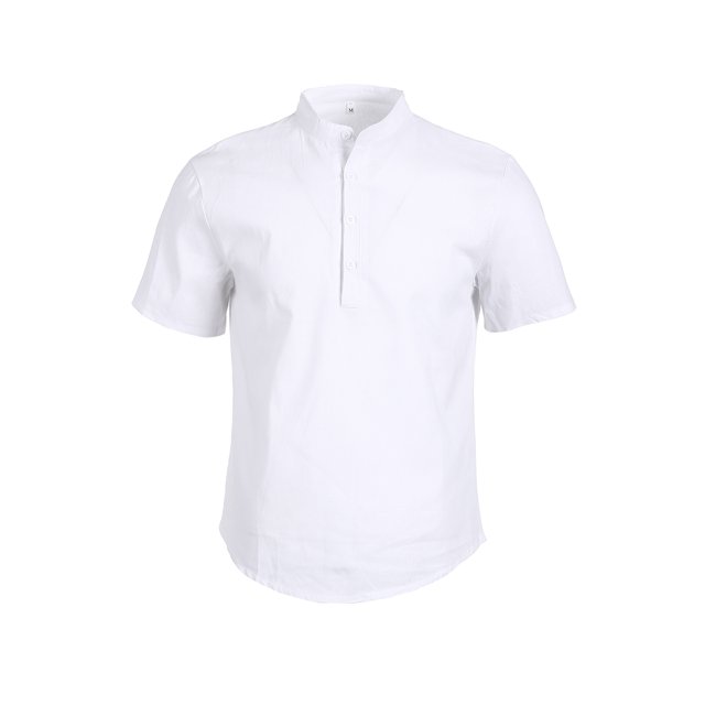 Honganda Chemises à Manches Courtes pour Hommes Col Bande Bouton T-shirt d'Été