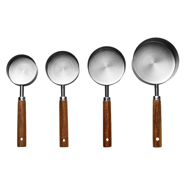 Measuring Spoons 4-Piece Set with Scale in Stainless Steel and Wood Handle for Precise Cooking and Baking Easy to Clean and Store Ideal Kitchen