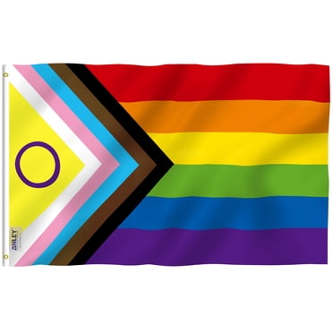 Anley Fly Breeze Drapeau de Fierté Progrès Inclusif Intersex 3x5 Pieds - Drapeaux Arc-en-Ciel LGBT Transgenre en Polyester
