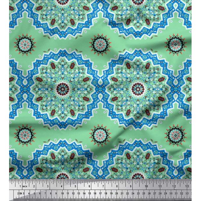 Soimoi Moss Georgette Fabric Mandala Ethnic Print Fabric by the Yard 42 Inch Wide