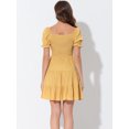 thumbnail image 4 of Unique Bargains Women's Square Neck Pastel Solid Dressess Ruffle Short Sleeve Above Knee Tiered Dress Yellow XS, 4 of 5