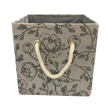 Hometrends 10.23" x 10.23" x 1.23"H Collapsible Faux Linen Fabric Storage Cube Bin with Cotton Rope Handles (Single)