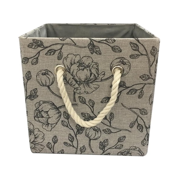 Hometrends 26 x 26 x 26cm H Foldable Faux lin tissu de stockage Cube Bin avec poignées de corde de coton (Single)
