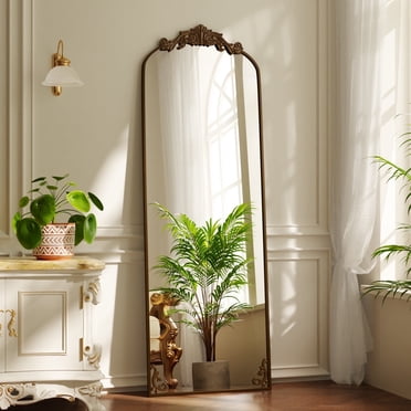 BEAUTYPEAK Miroir Pleine Longueur Arqué 65"x21 Pouces Miroir Vintage en Métal Style Baroque, Or Antique