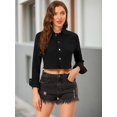 thumbnail image 3 of INSPIRE CHIC Women's Frayed Hem Button up Long Sleeve Washed Cropped Denim Jacket, 3 of 6