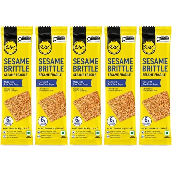PK Sesame Brittles 40g Pack of 5 | Traditional Chikki | Crunchy Sesame Brittle with Jaggery | Indian Sweet Snack | 200g Total
