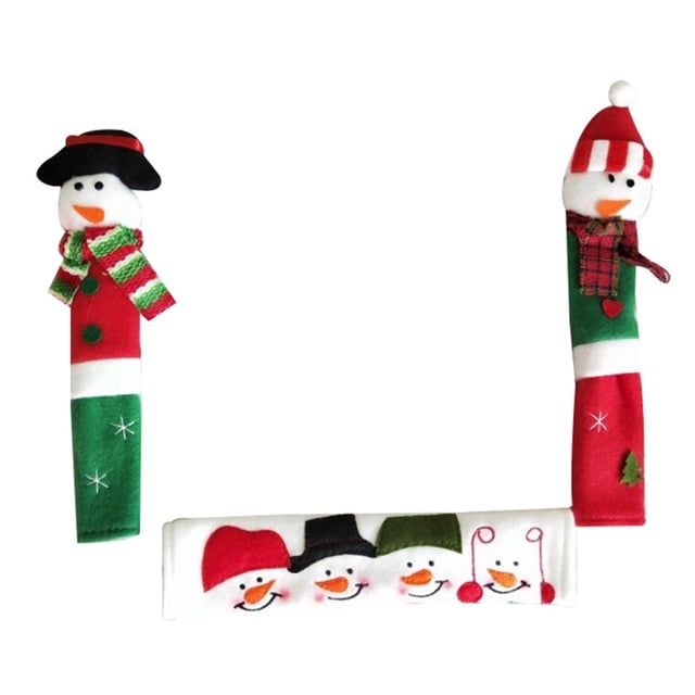 Transemion 3pc Christmas Snowman Refrigerator Door Handle Covers Oven Kitchen Handle Sleeve 1