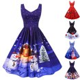 thumbnail image 2 of Fridja Femmes Casual Noël Imprimé Sans Manches Tirer Dos Swing Robe de Soirée, 2 of 9