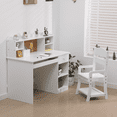 thumbnail image 3 of Kids Study Desk and Chair Set, White Kids Study Table and Adjustable Chair Set with Hutch, Cork Board, Keyboard Tray, 2 Pen Holders, Children School Table Student Desk Computer Desk, 3 of 8