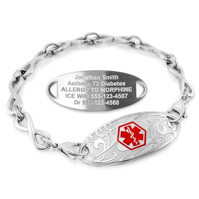 MedicEngraved Stainless Steel Custom Medical Alert Bracelet - 6mm Infinity Link