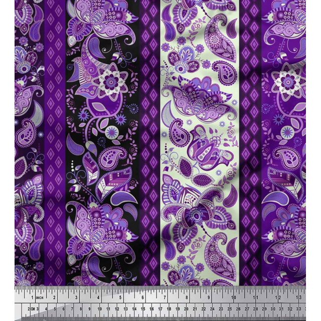 Soimoi Velvet Fabric Stripe & Paisley Decor Fabric Printed Yard 58 Inch Wide